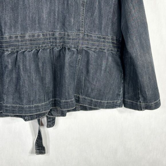 Baccini Plus Size 2X Denim Jacket Dark Blue Jean Belted Button Up Pockets 747 - Picture 8 of 11